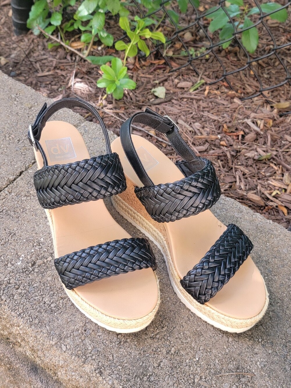 Woven Strap Wedge Sandals - Black